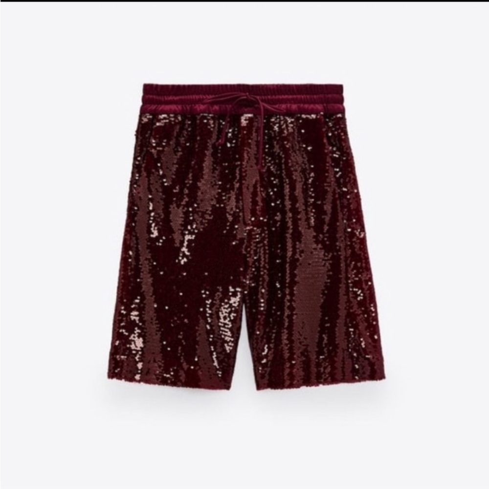 Zara High Waisted Sequin Shorts Burgundy Size XS - Picture 6 of 11